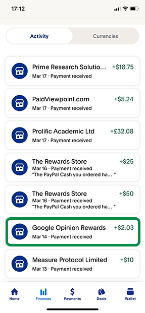 Google Opinion Reward Payout via PayPal