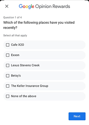 Google Opinion Rewards Sample Survey Question