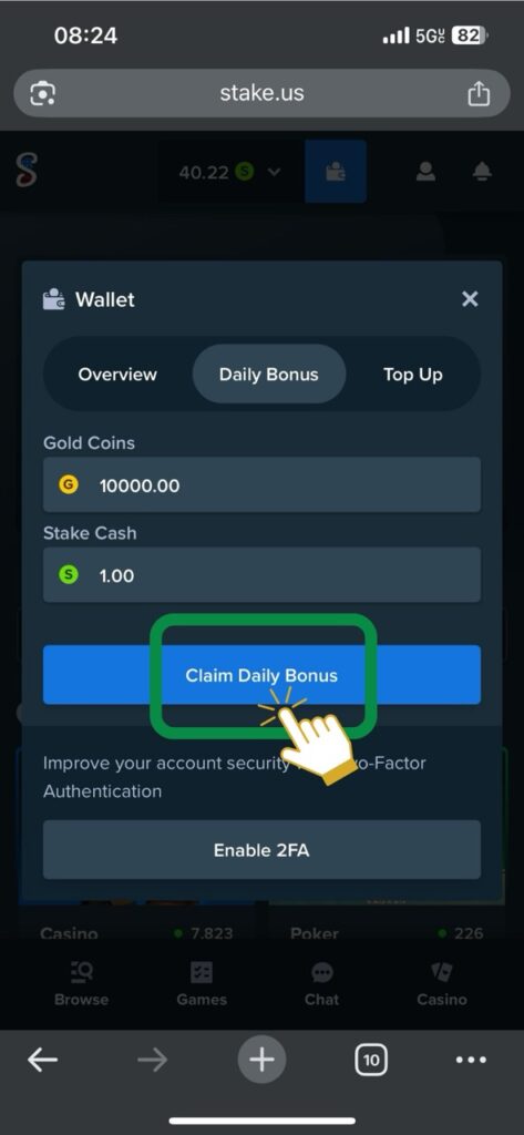 Collecting Daily Stake Rewards - Click "Claim Daily Bonus"