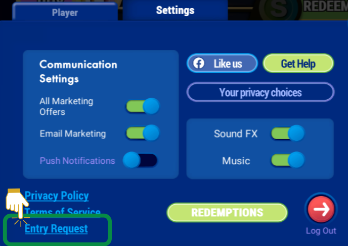 LuckyLand Entry Request